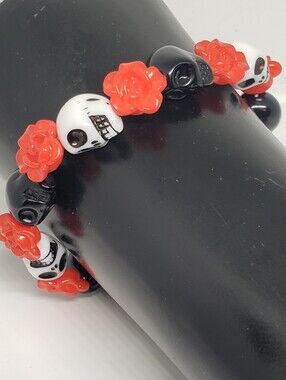 Handmade Red White Black Rose Skull kandi bracelet